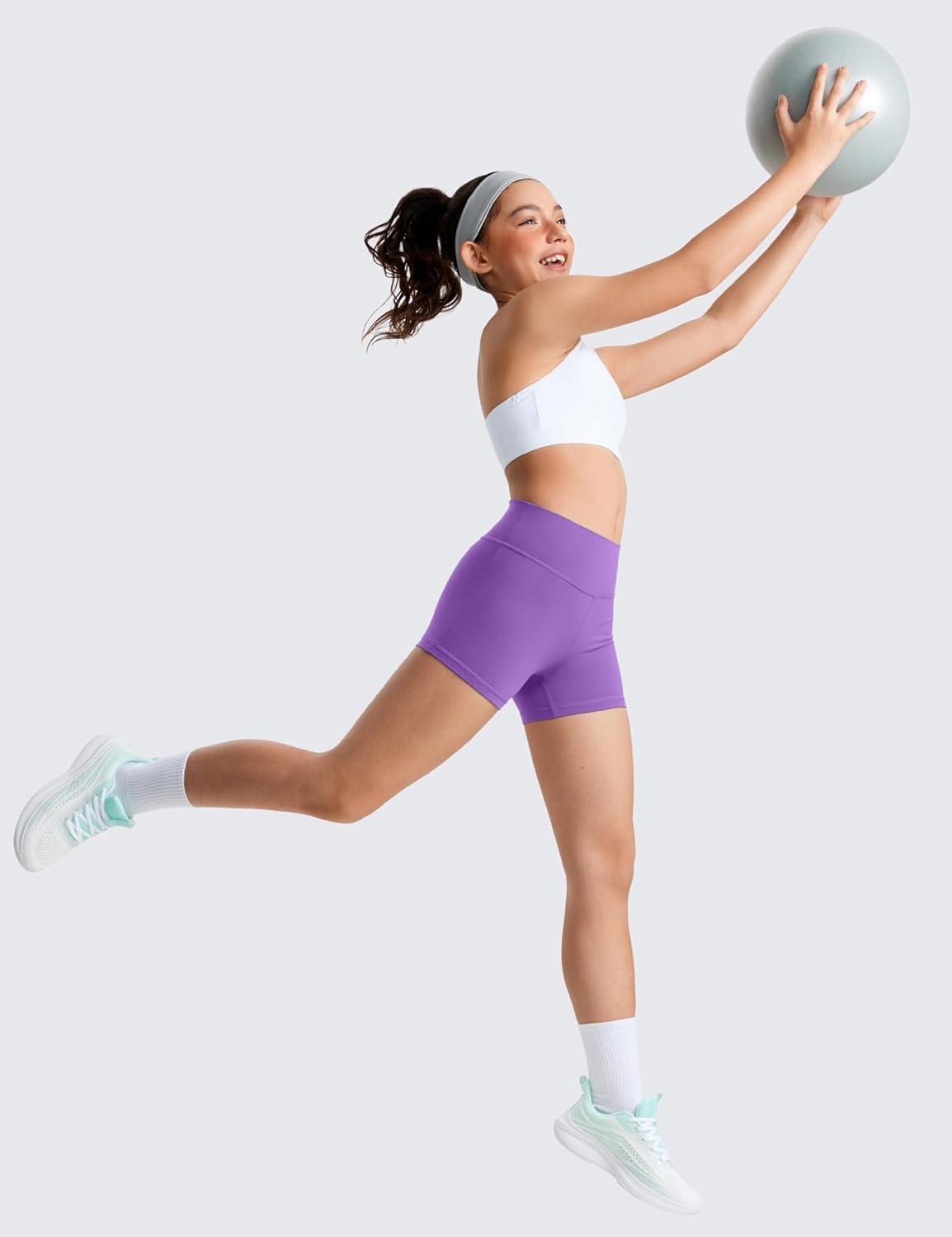 imageCRZ YOGA Girls Butterluxe High Waist Athletic Biker Shorts Dance Yoga Casual Kids Teen SummerRoyal Lilac