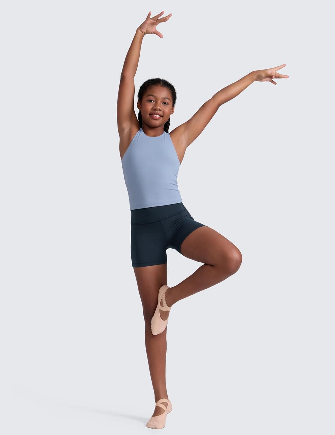 imageCRZ YOGA Girls Butterluxe High Waist Athletic Biker Shorts Dance Yoga Casual Kids Teen SummerTwilight Blue