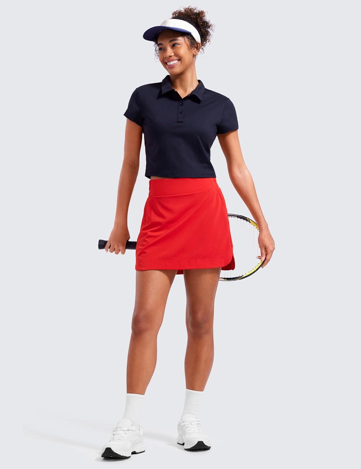 imageCRZ YOGA High Waisted Dolphin Golf Skirts for Women Mini Lined A Line Tennis Casual Skort with Side PocketsDeep Red