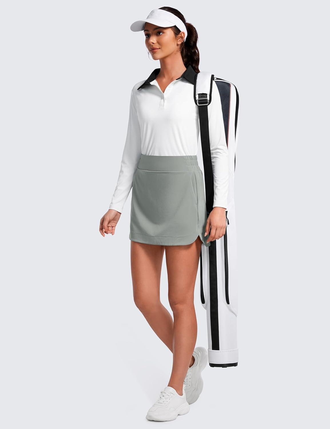 imageCRZ YOGA High Waisted Dolphin Golf Skirts for Women Mini Lined A Line Tennis Casual Skort with Side PocketsSterling