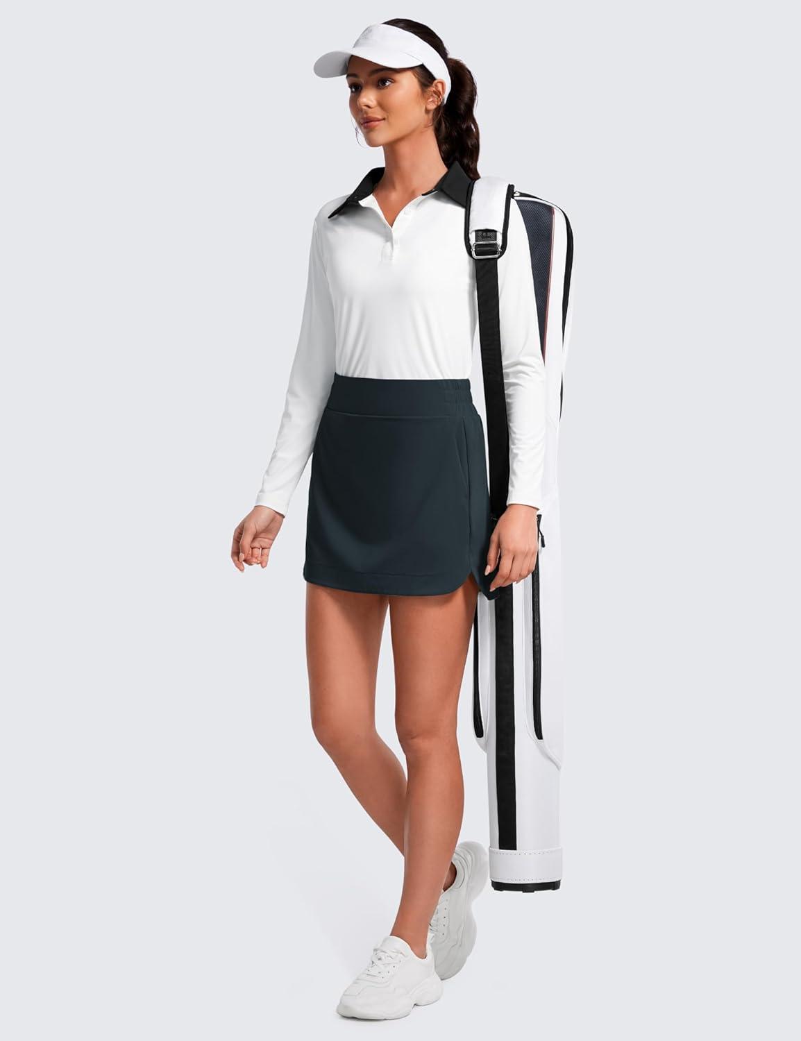 imageCRZ YOGA High Waisted Dolphin Golf Skirts for Women Mini Lined A Line Tennis Casual Skort with Side PocketsTrue Navy