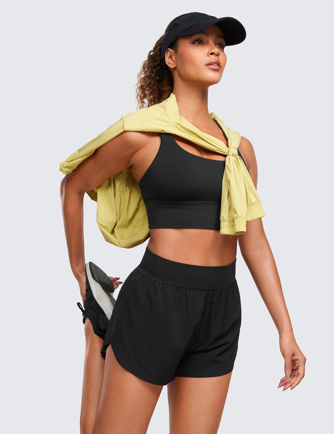 imageCRZ YOGA High Waisted Split Running Shorts for Women 3quot Comfy Mesh Liner for Workout Athletic GymTrack Quick DryBlack