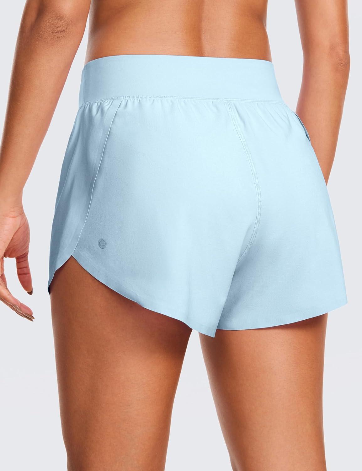 imageCRZ YOGA High Waisted Split Running Shorts for Women 3quot Comfy Mesh Liner for Workout Athletic GymTrack Quick DryBlue Linen