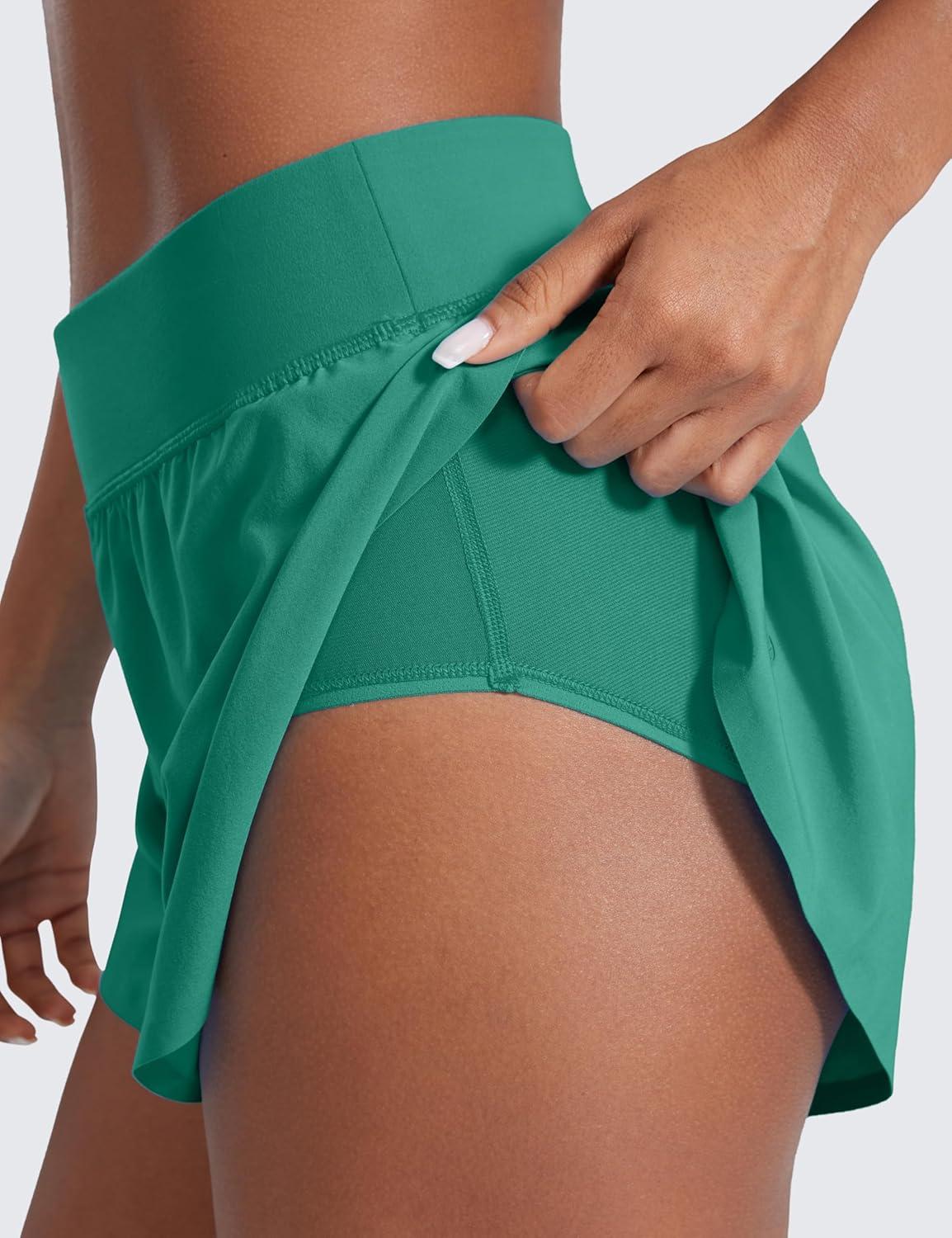 imageCRZ YOGA High Waisted Split Running Shorts for Women 3quot Comfy Mesh Liner for Workout Athletic GymTrack Quick DryCascadia Green