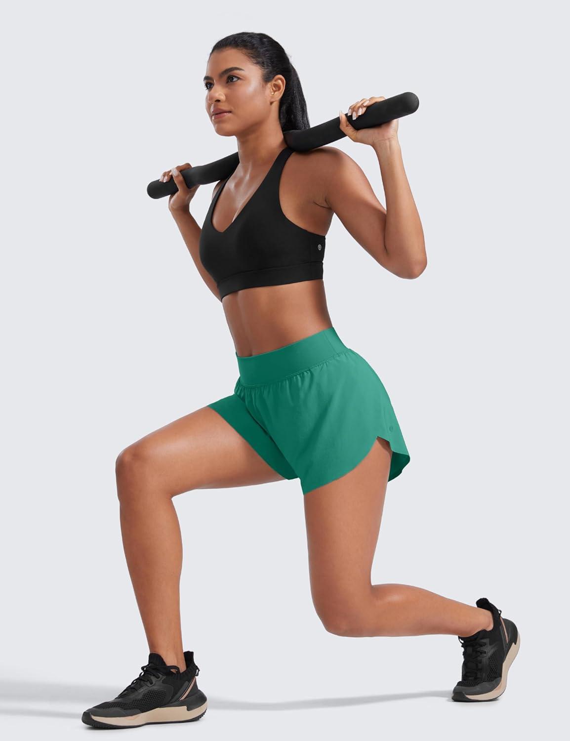 imageCRZ YOGA High Waisted Split Running Shorts for Women 3quot Comfy Mesh Liner for Workout Athletic GymTrack Quick DryCascadia Green