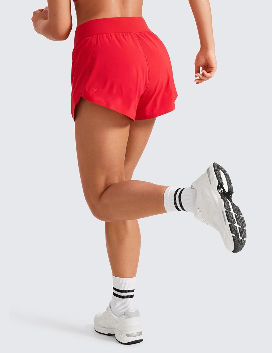 imageCRZ YOGA High Waisted Split Running Shorts for Women 3quot Comfy Mesh Liner for Workout Athletic GymTrack Quick DryDeep Red