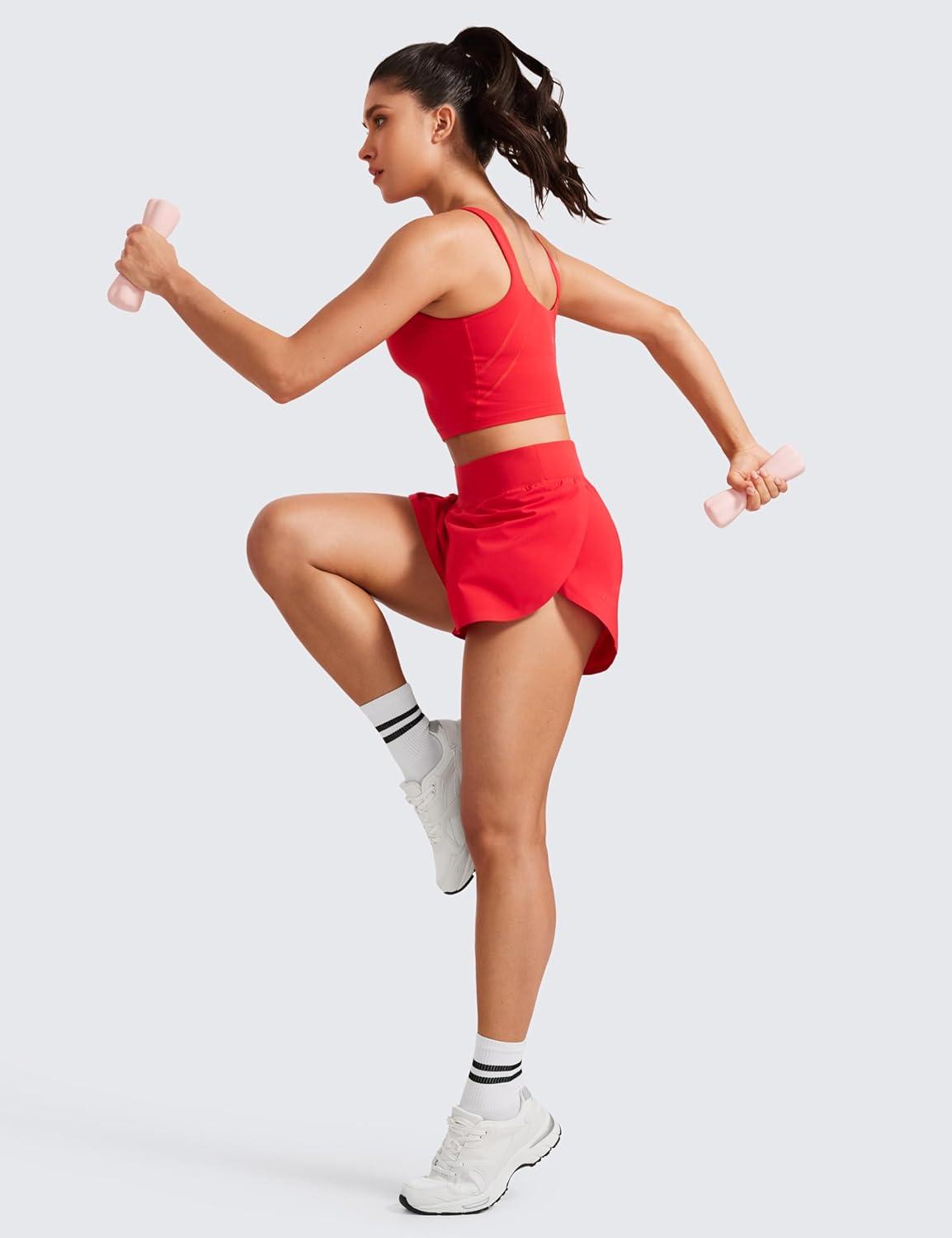 imageCRZ YOGA High Waisted Split Running Shorts for Women 3quot Comfy Mesh Liner for Workout Athletic GymTrack Quick DryDeep Red