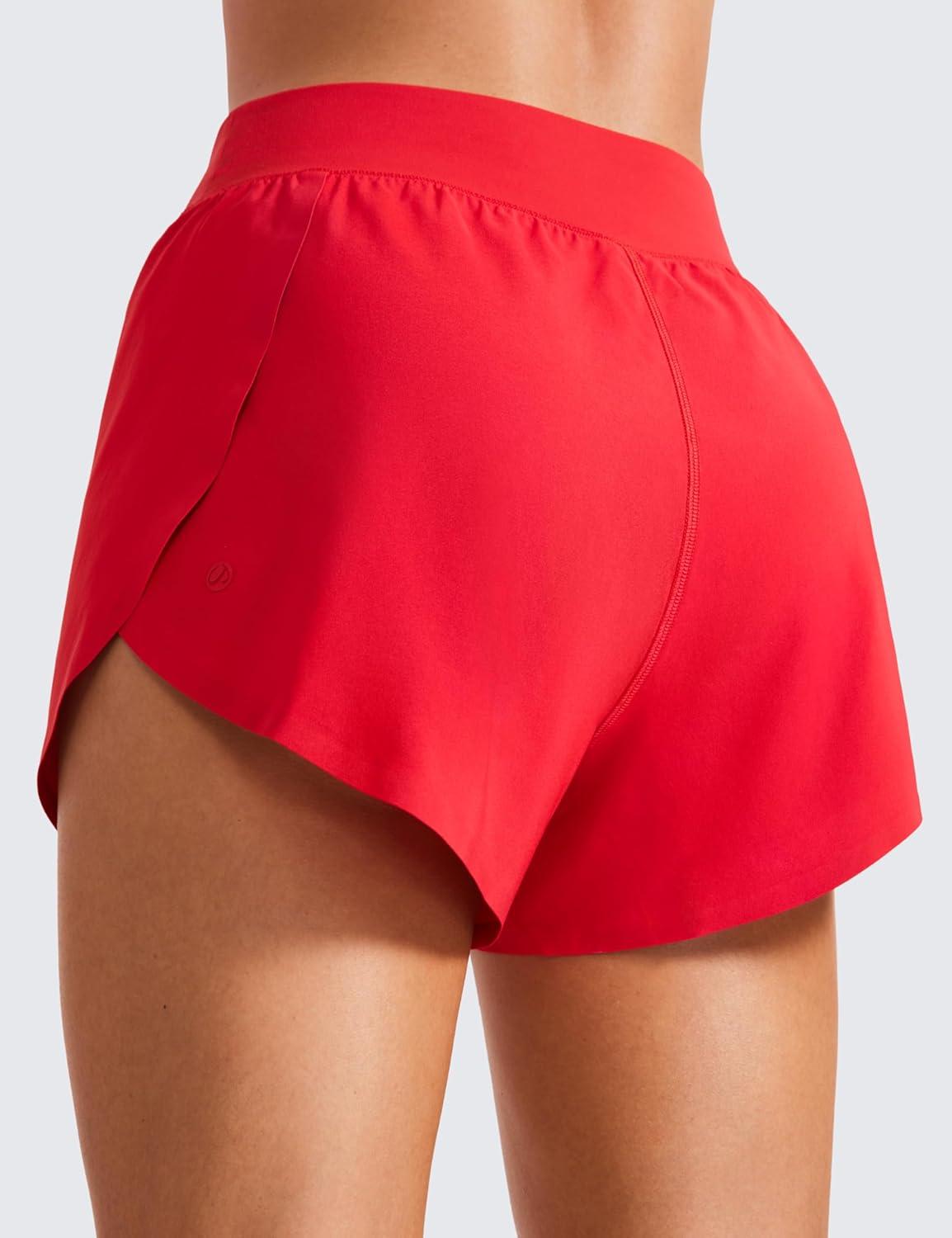 imageCRZ YOGA High Waisted Split Running Shorts for Women 3quot Comfy Mesh Liner for Workout Athletic GymTrack Quick DryDeep Red