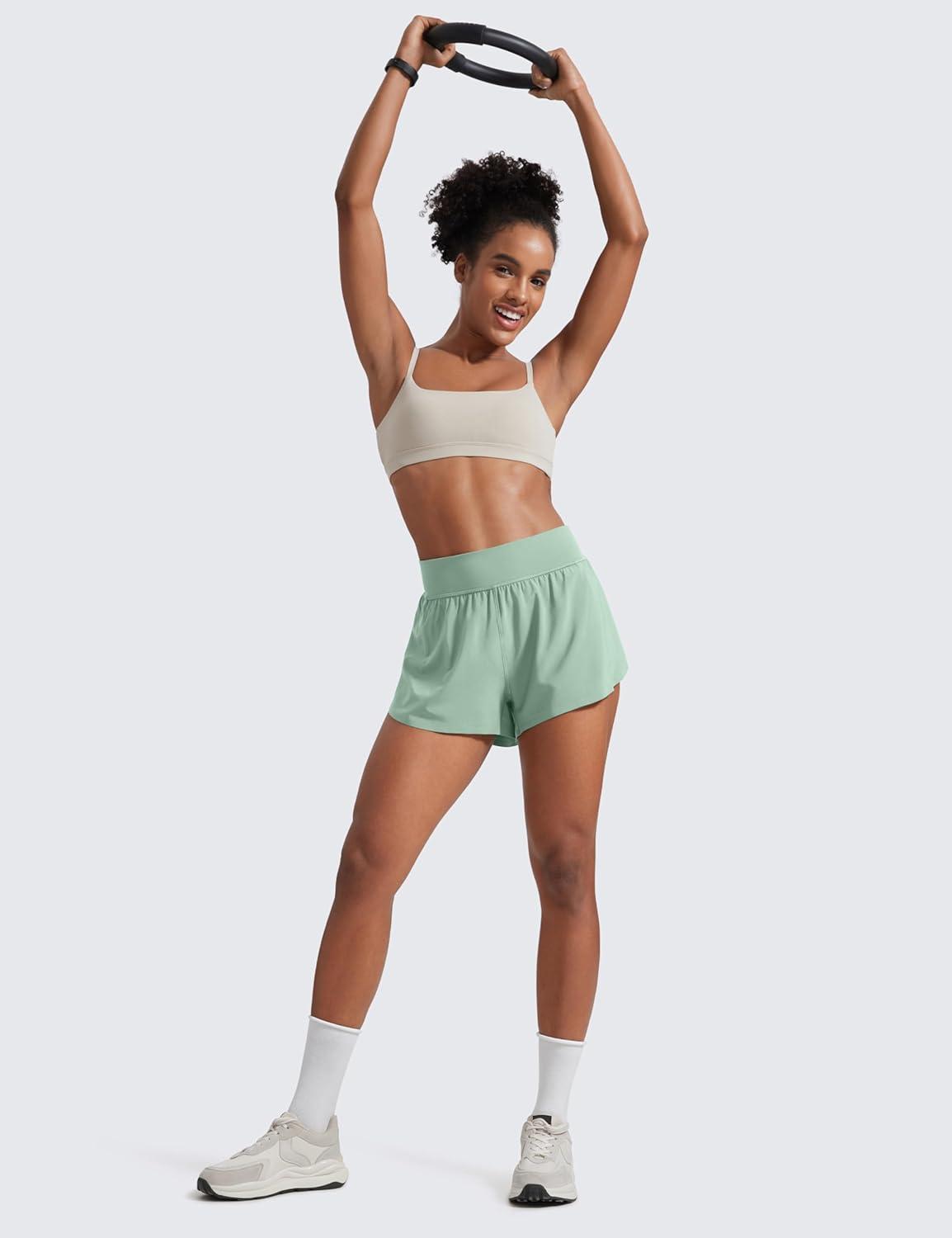 imageCRZ YOGA High Waisted Split Running Shorts for Women 3quot Comfy Mesh Liner for Workout Athletic GymTrack Quick DryGreen Palm Court