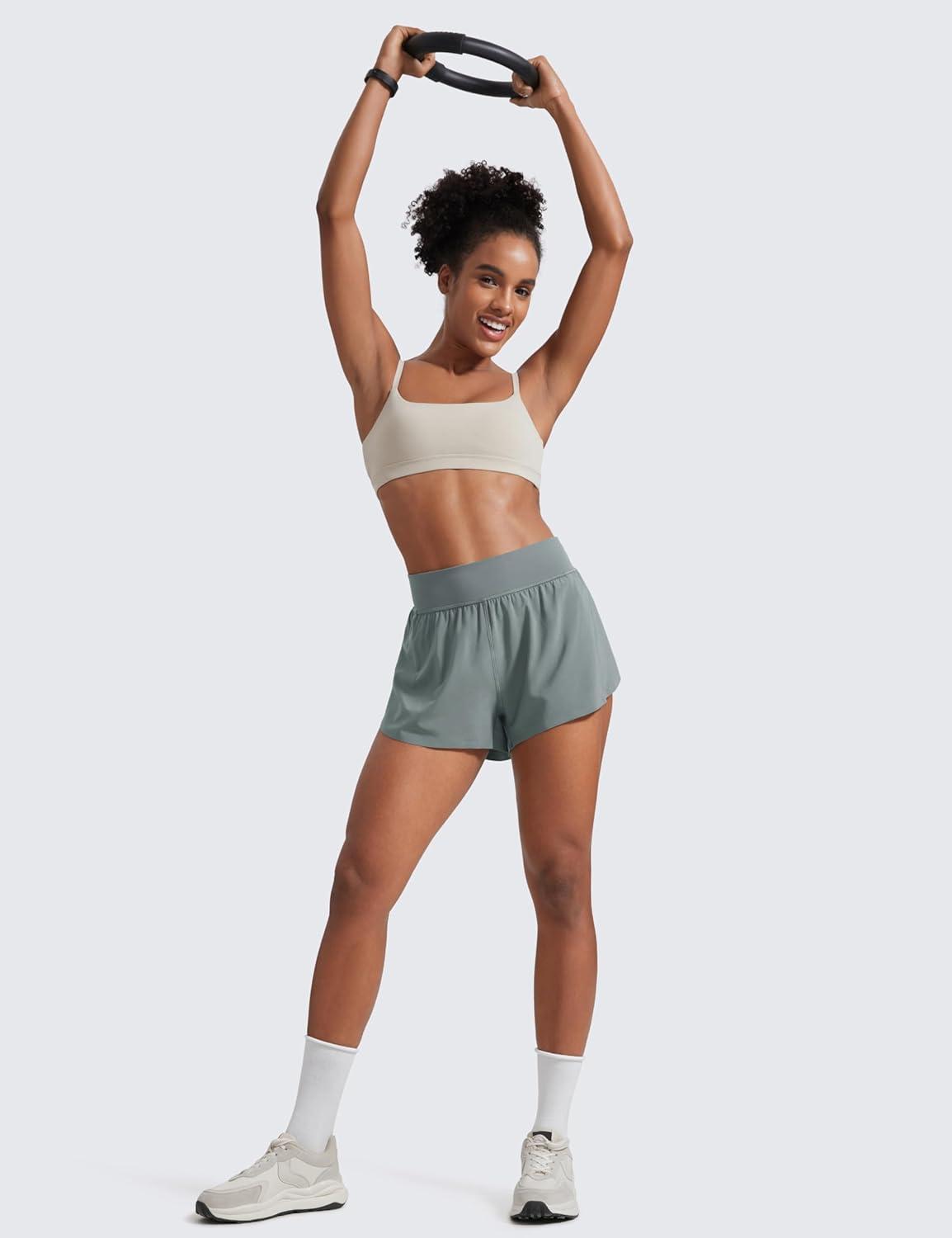 imageCRZ YOGA High Waisted Split Running Shorts for Women 3quot Comfy Mesh Liner for Workout Athletic GymTrack Quick DryGrey Sage