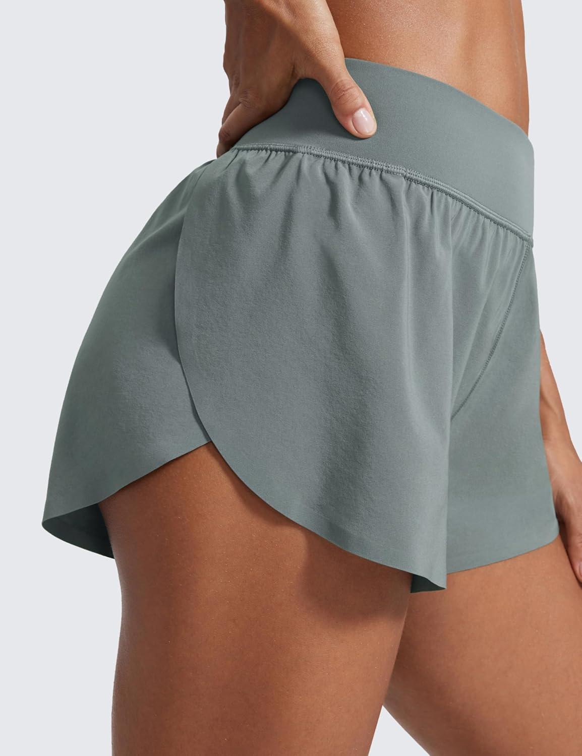 imageCRZ YOGA High Waisted Split Running Shorts for Women 3quot Comfy Mesh Liner for Workout Athletic GymTrack Quick DryGrey Sage