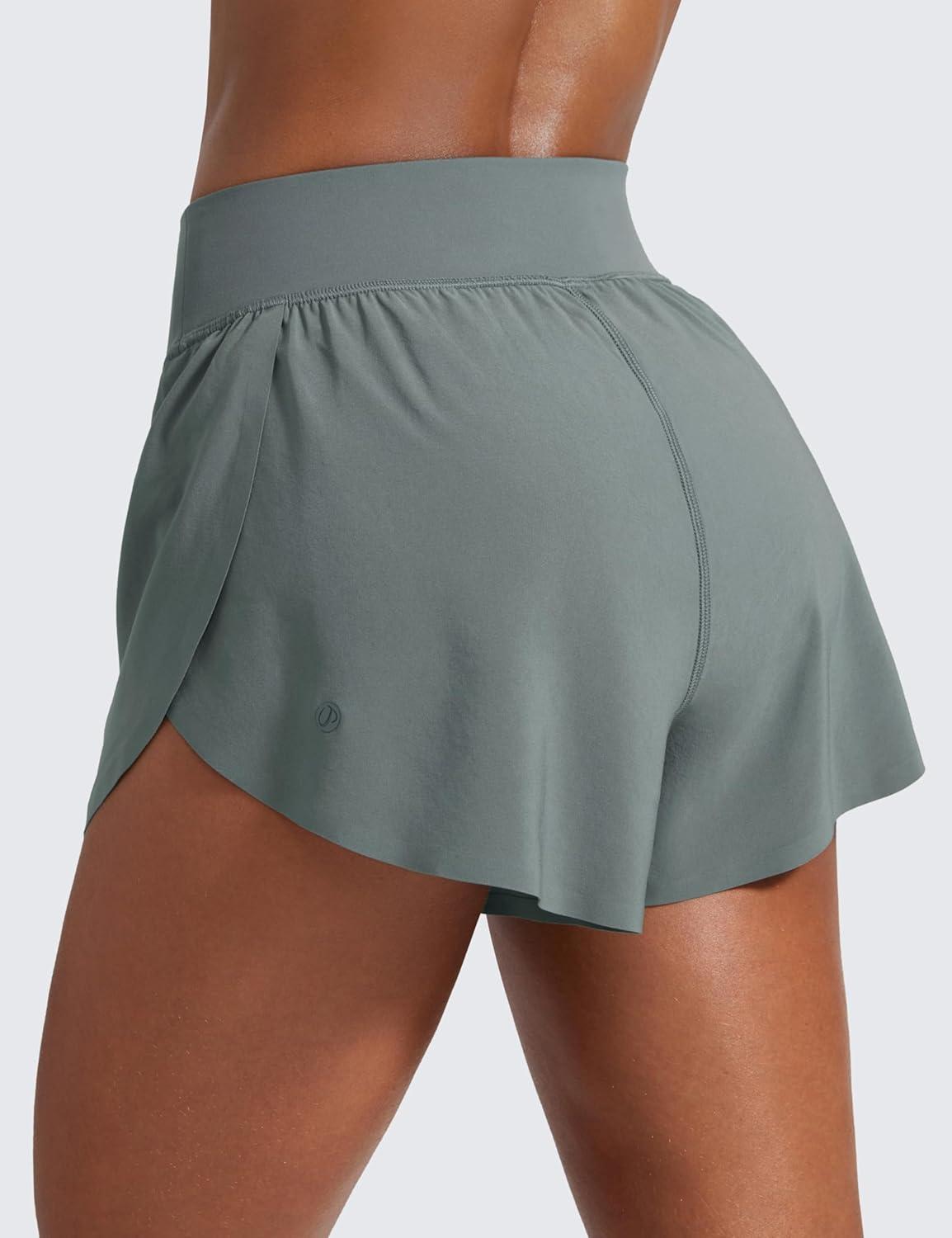 imageCRZ YOGA High Waisted Split Running Shorts for Women 3quot Comfy Mesh Liner for Workout Athletic GymTrack Quick DryGrey Sage