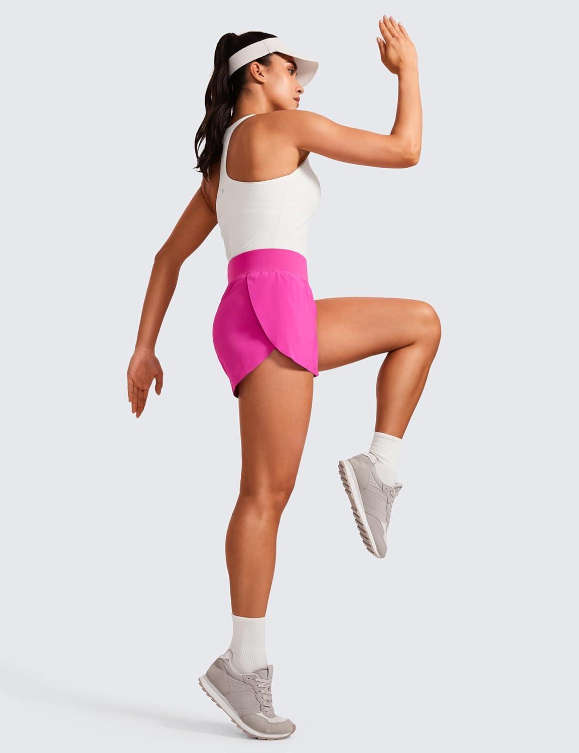 imageCRZ YOGA High Waisted Split Running Shorts for Women 3quot Comfy Mesh Liner for Workout Athletic GymTrack Quick DryHibiscus Purple