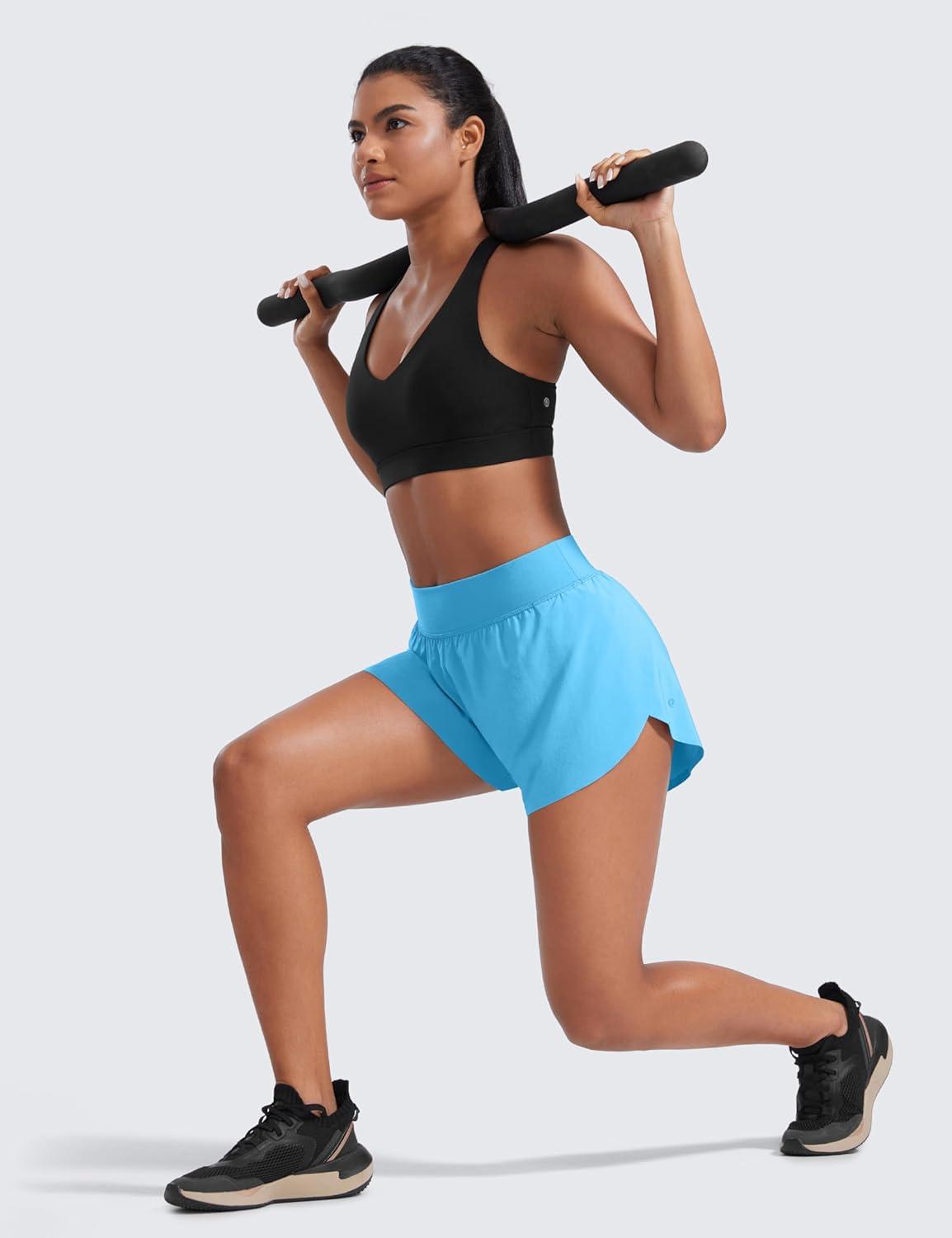 imageCRZ YOGA High Waisted Split Running Shorts for Women 3quot Comfy Mesh Liner for Workout Athletic GymTrack Quick DryKayak Blue