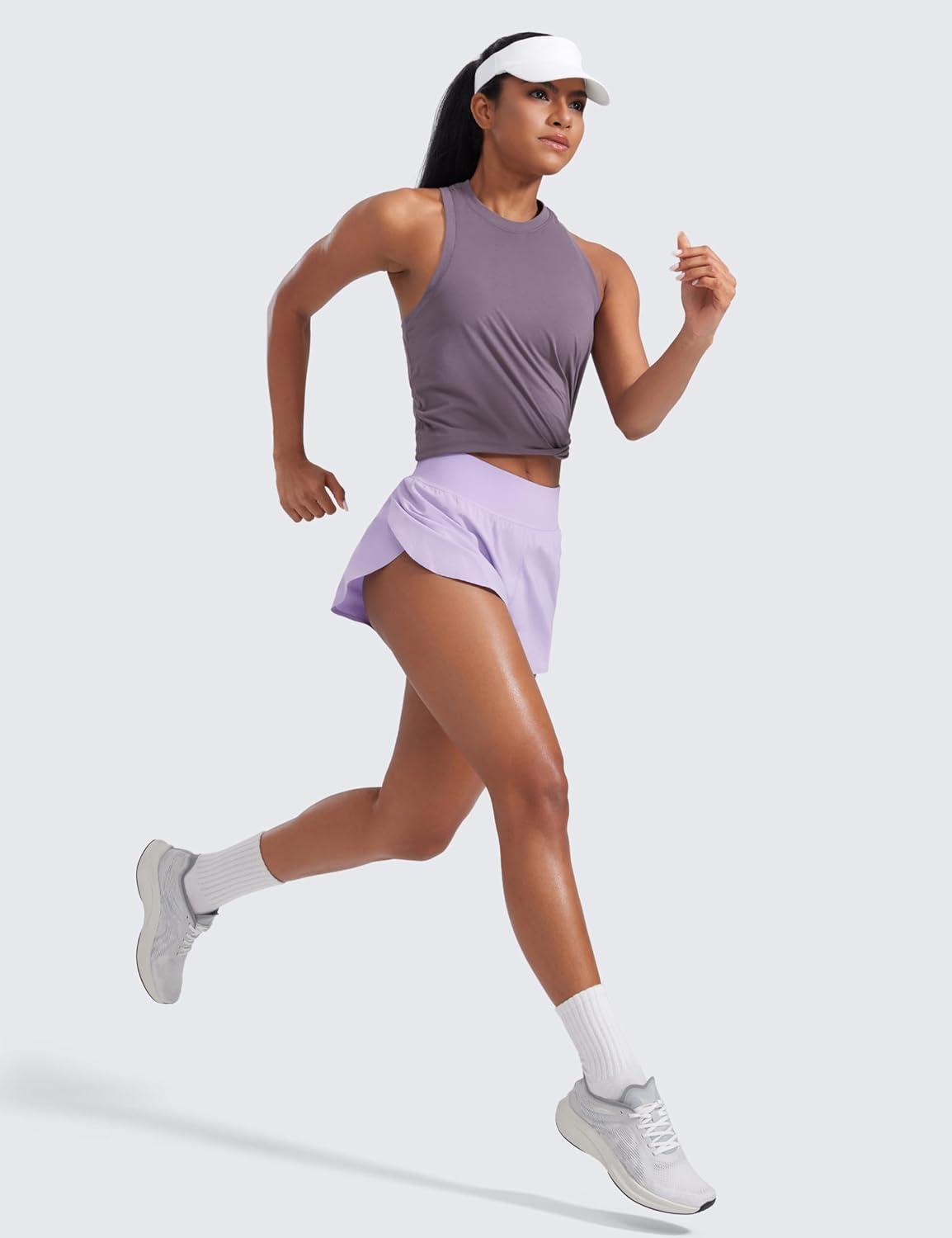 imageCRZ YOGA High Waisted Split Running Shorts for Women 3quot Comfy Mesh Liner for Workout Athletic GymTrack Quick DryLilac Air