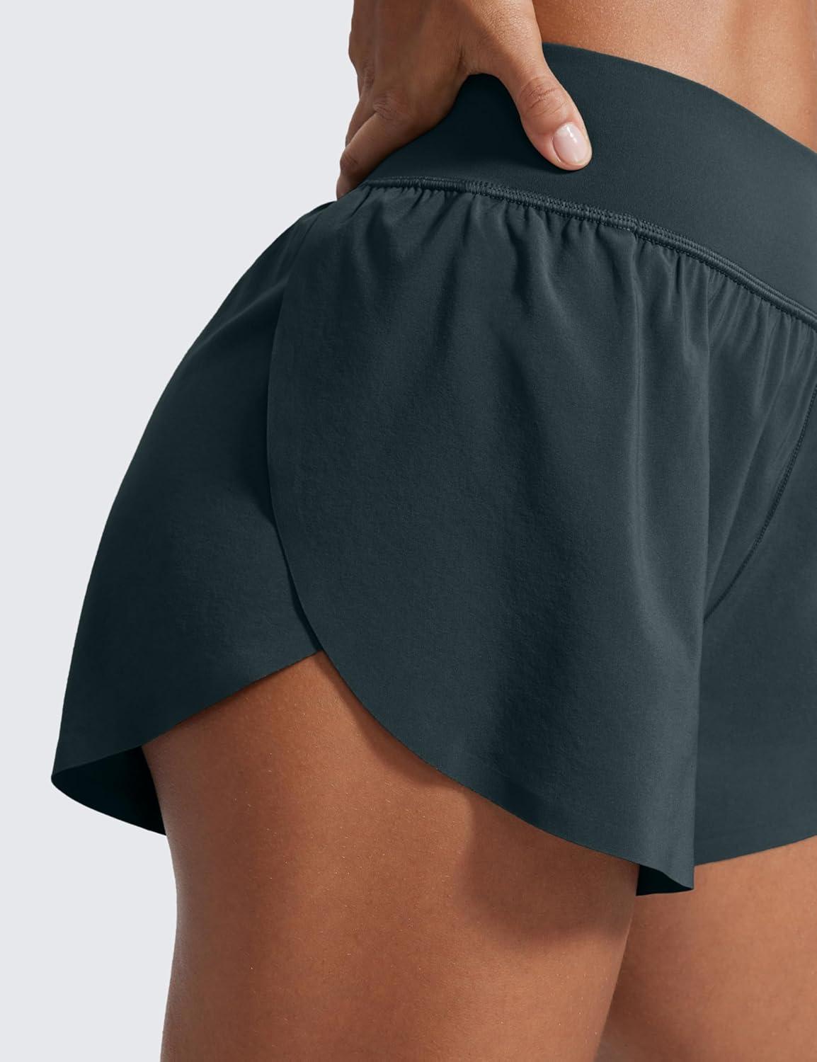 imageCRZ YOGA High Waisted Split Running Shorts for Women 3quot Comfy Mesh Liner for Workout Athletic GymTrack Quick DryMelanite