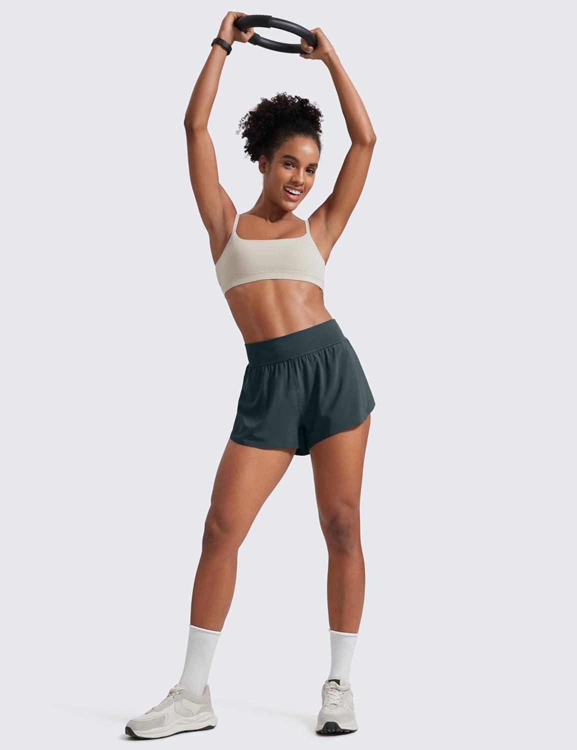 imageCRZ YOGA High Waisted Split Running Shorts for Women 3quot Comfy Mesh Liner for Workout Athletic GymTrack Quick DryMelanite