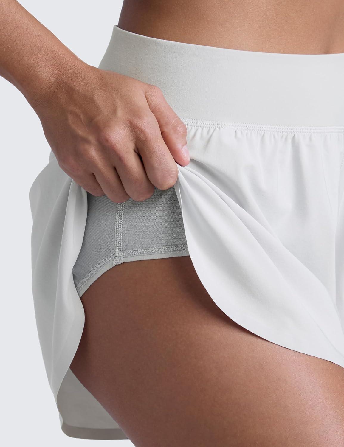 imageCRZ YOGA High Waisted Split Running Shorts for Women 3quot Comfy Mesh Liner for Workout Athletic GymTrack Quick DryPlatinum Grey