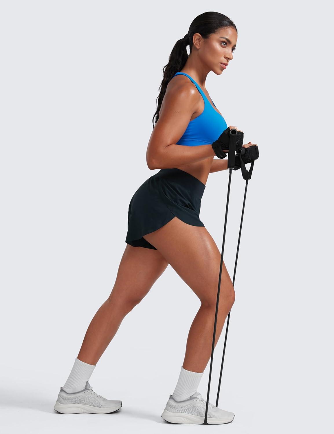 imageCRZ YOGA High Waisted Split Running Shorts for Women 3quot Comfy Mesh Liner for Workout Athletic GymTrack Quick DryTrue Navy