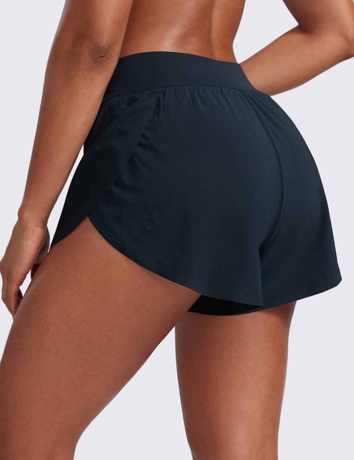 imageCRZ YOGA High Waisted Split Running Shorts for Women 3quot Comfy Mesh Liner for Workout Athletic GymTrack Quick DryTrue Navy