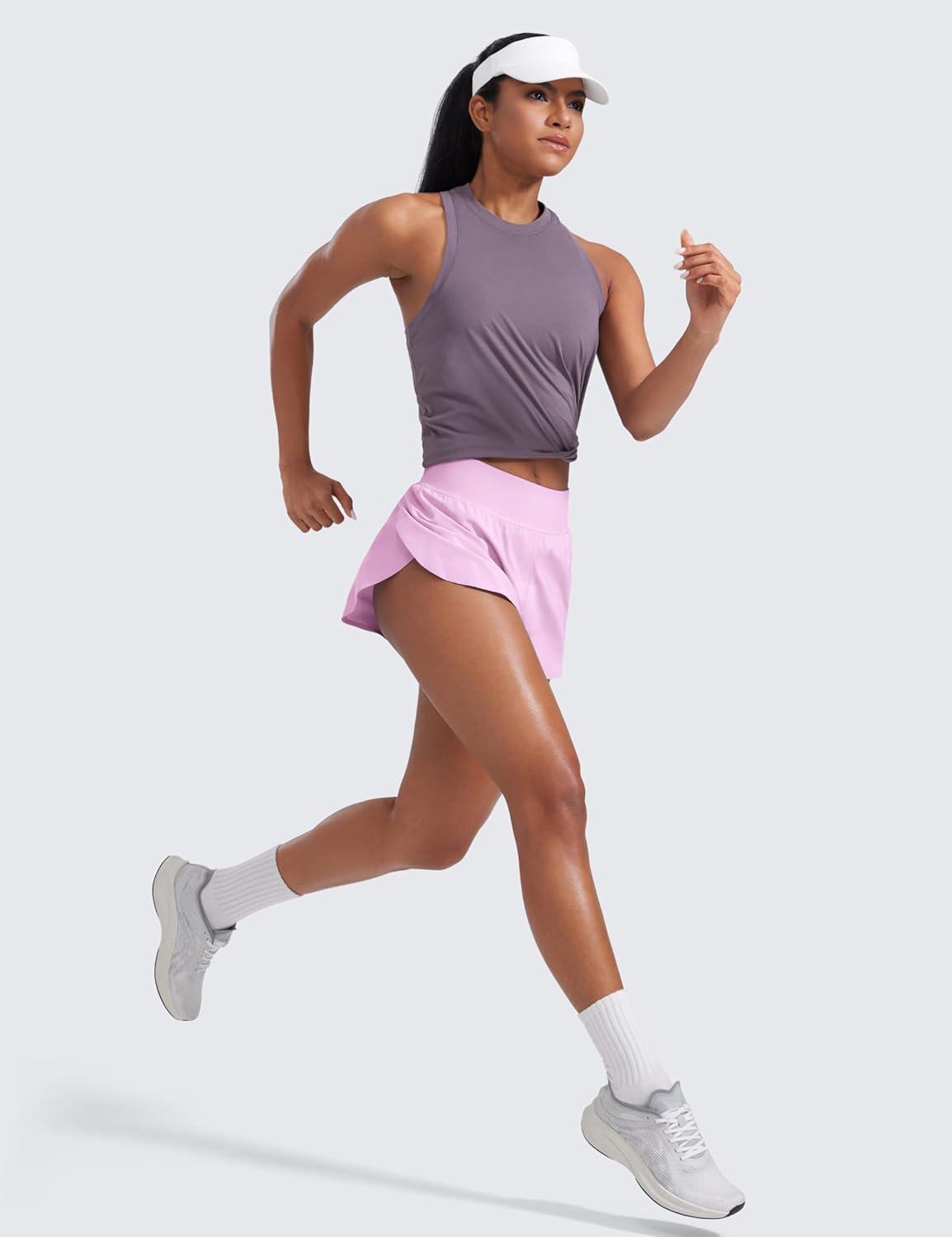 imageCRZ YOGA High Waisted Split Running Shorts for Women 3quot Comfy Mesh Liner for Workout Athletic GymTrack Quick DryVita Pink