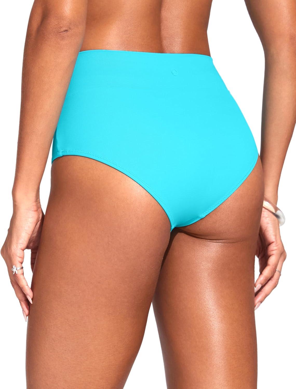 imageCRZ YOGA High Waisted V Cut Bikini Bottom for Women Cross Front Bathing Swimsuit Full Coverage Swim BriefsTurquoise