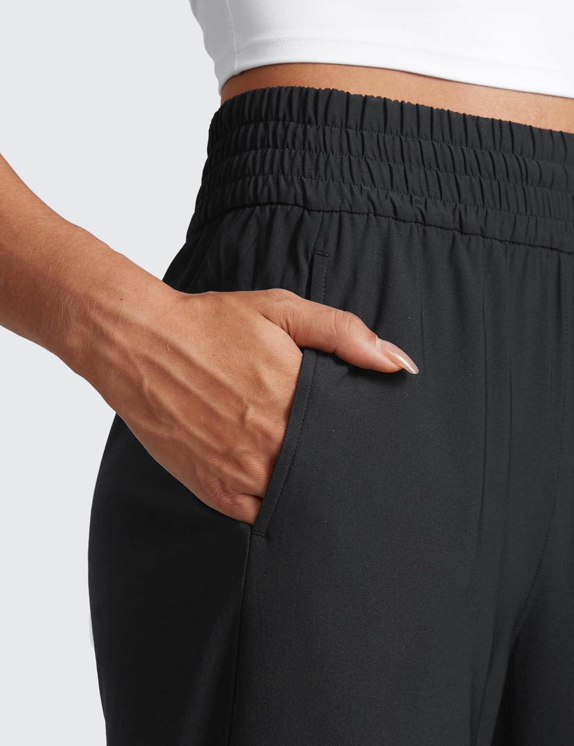 imageCRZ YOGA Lightweight Drapey Wide Leg Casual Pants for Women 30quot Flowy Travel Work Loose Fit SummerBlack