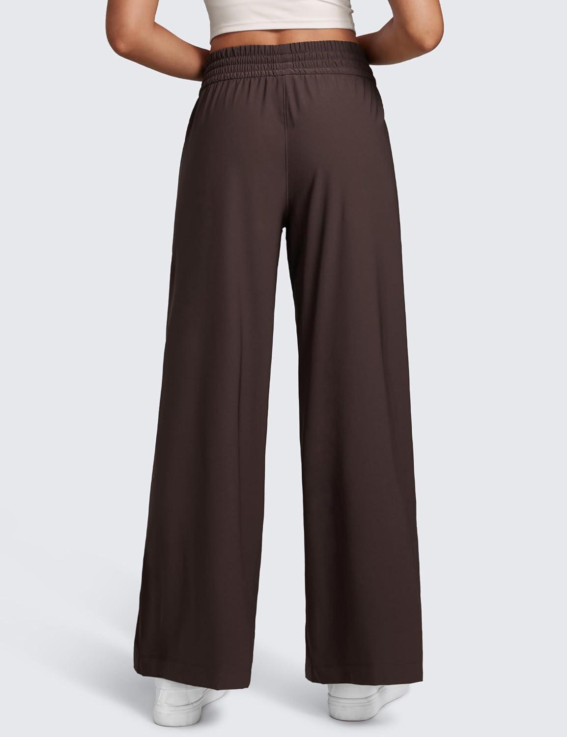 imageCRZ YOGA Lightweight Drapey Wide Leg Casual Pants for Women 30quot Flowy Travel Work Loose Fit SummerHot Fudge Brown