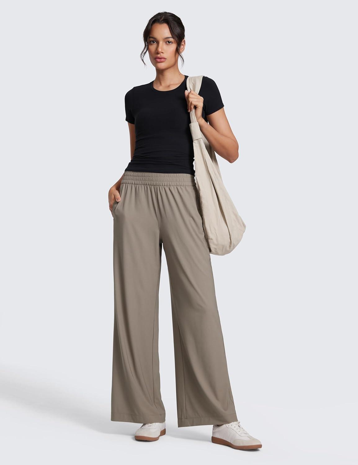 imageCRZ YOGA Lightweight Drapey Wide Leg Casual Pants for Women 30quot Flowy Travel Work Loose Fit SummerNomad Grey