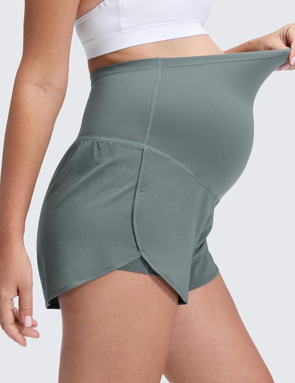 imageCRZ YOGA Lightweight Maternity Dolphin Workout Shorts 3 Soft Athletic Running Casual Womens Pregnancy with Liner PocketsGrey Sage