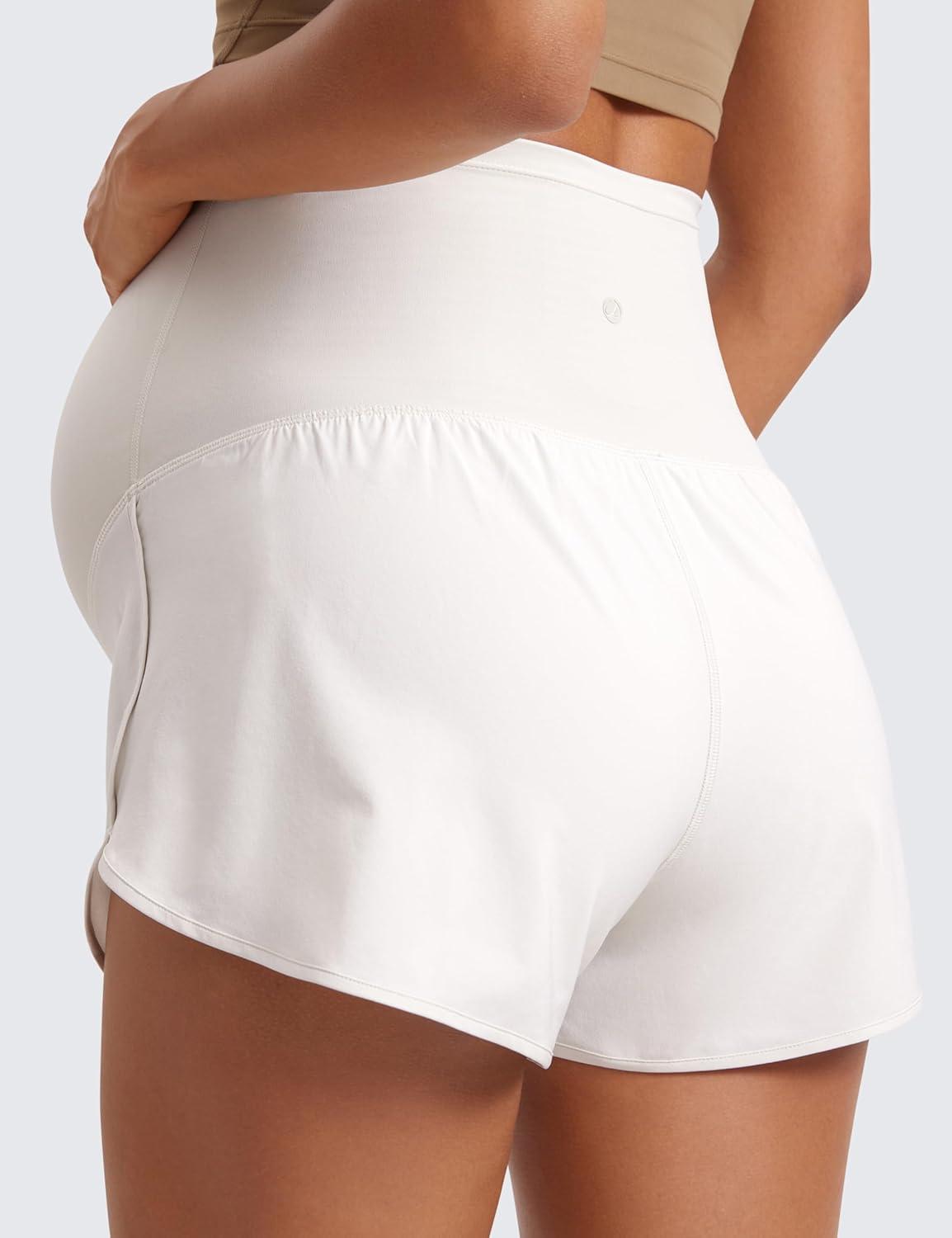imageCRZ YOGA Lightweight Maternity Dolphin Workout Shorts 3 Soft Athletic Running Casual Womens Pregnancy with Liner PocketsMilky White