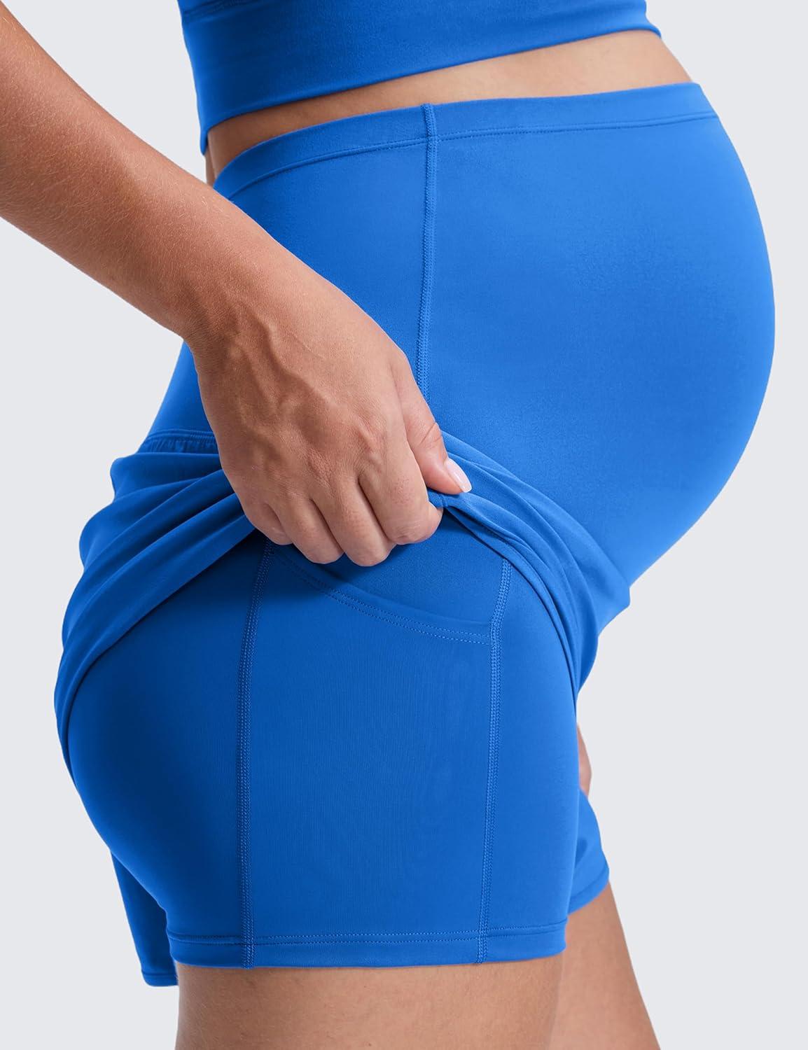 imageCRZ YOGA Lightweight Maternity Dolphin Workout Shorts 3 Soft Athletic Running Casual Womens Pregnancy with Liner PocketsSparkle Blue