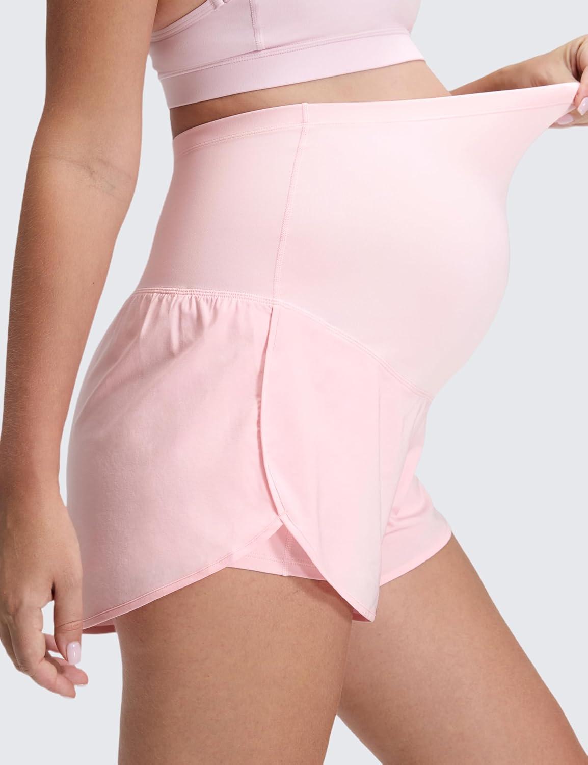 imageCRZ YOGA Lightweight Maternity Dolphin Workout Shorts 3 Soft Athletic Running Casual Womens Pregnancy with Liner PocketsStrawberry Pink