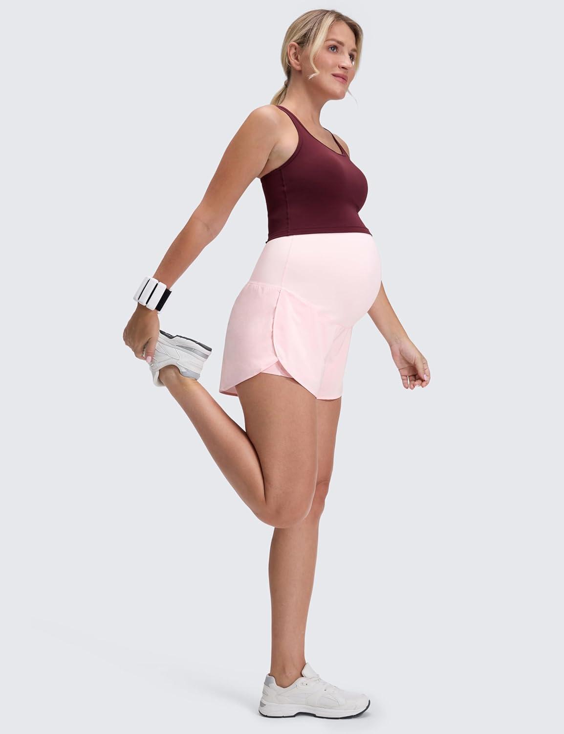 imageCRZ YOGA Lightweight Maternity Dolphin Workout Shorts 3 Soft Athletic Running Casual Womens Pregnancy with Liner PocketsStrawberry Pink