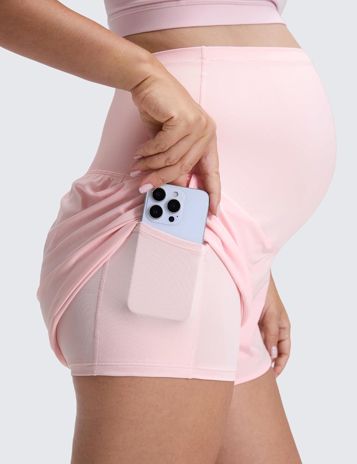 imageCRZ YOGA Lightweight Maternity Dolphin Workout Shorts 3 Soft Athletic Running Casual Womens Pregnancy with Liner PocketsStrawberry Pink