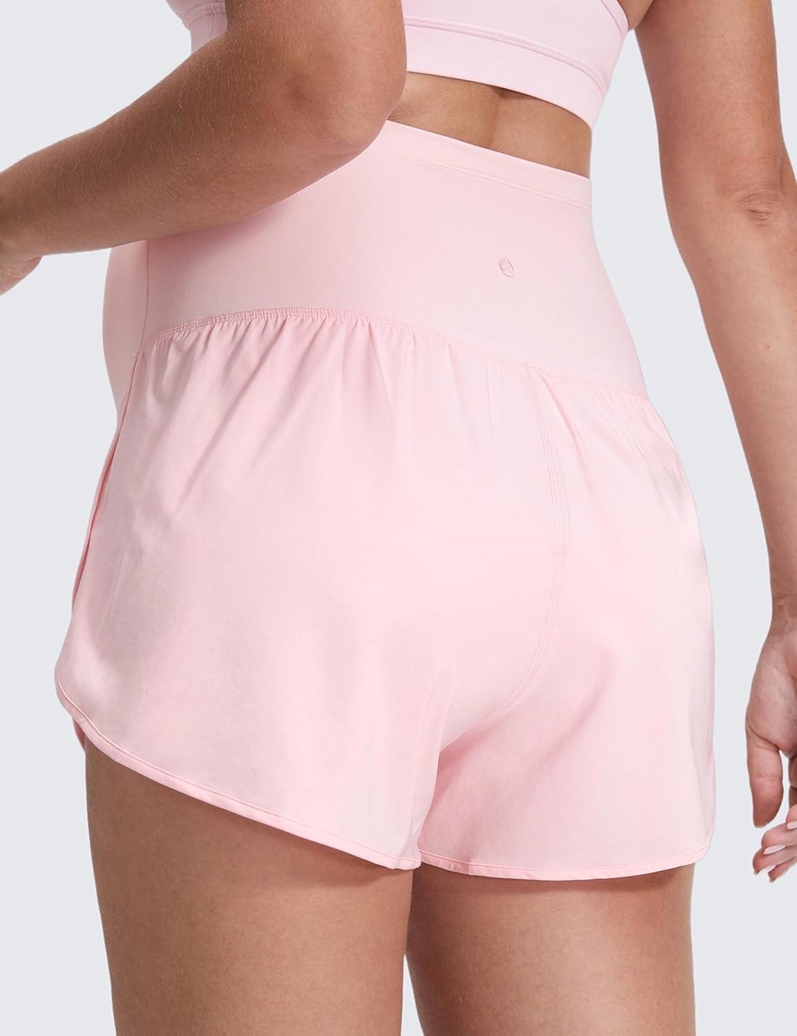 imageCRZ YOGA Lightweight Maternity Dolphin Workout Shorts 3 Soft Athletic Running Casual Womens Pregnancy with Liner PocketsStrawberry Pink