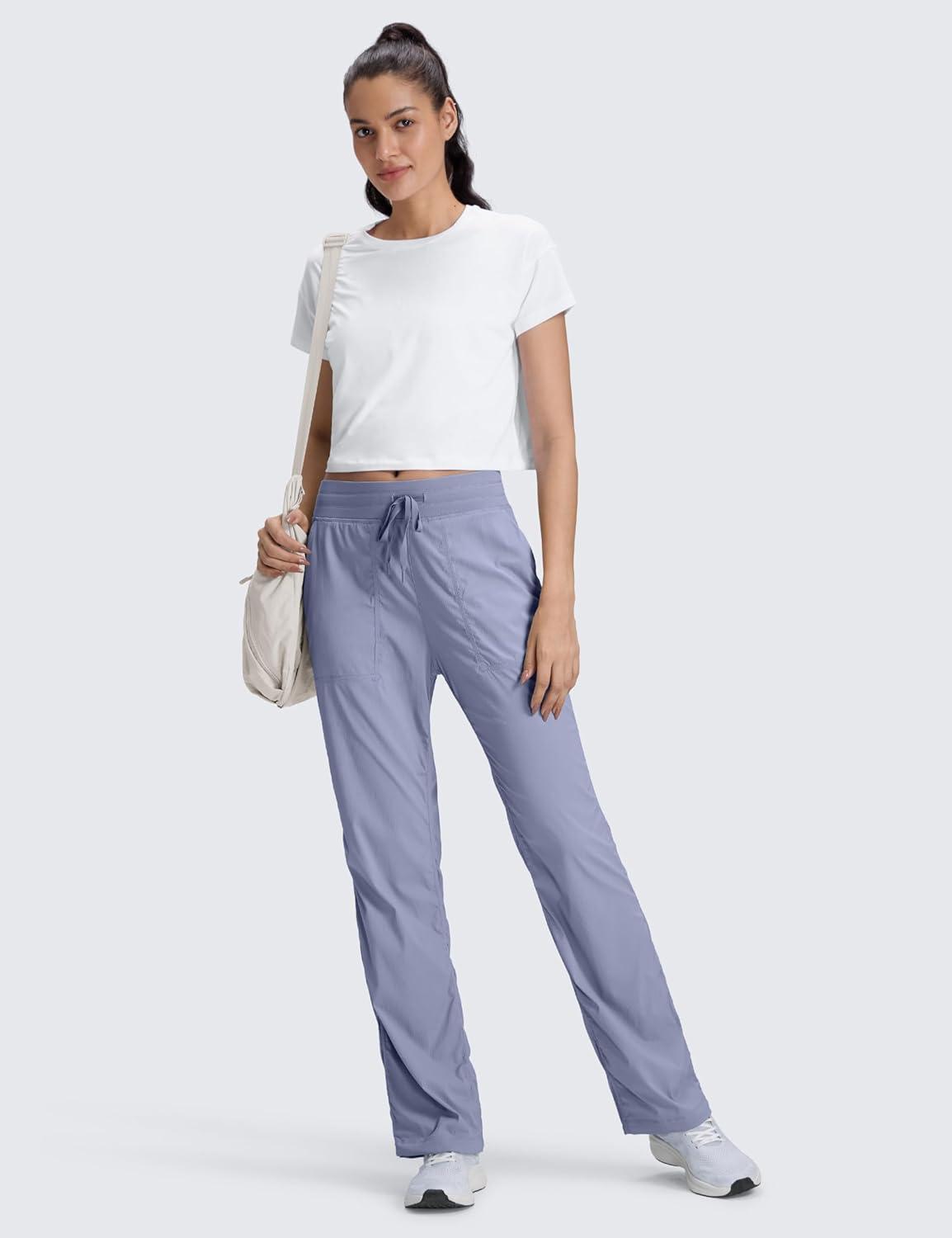 imageCRZ YOGA Lightweight Straight Leg Workout Pants for Women 28quot30quot32quot Ruched Casual Work Athletic Joggers with PocketsAdobeblue