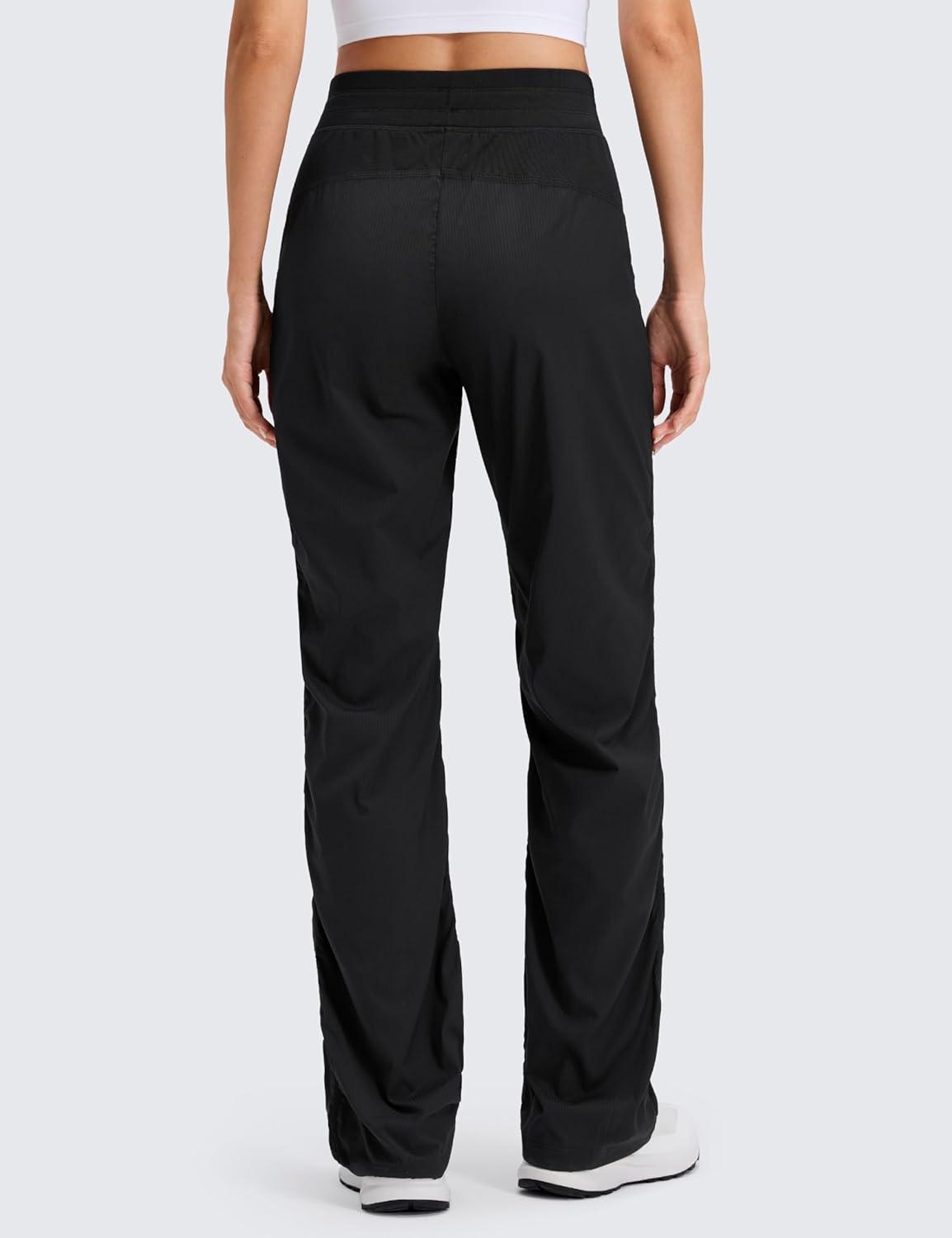 imageCRZ YOGA Lightweight Straight Leg Workout Pants for Women 28quot30quot32quot Ruched Casual Work Athletic Joggers with PocketsBlack