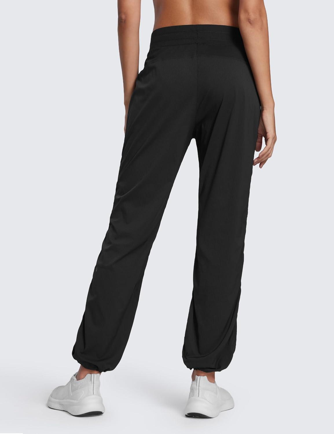 imageCRZ YOGA Lightweight Straight Leg Workout Pants for Women 28quot30quot32quot Ruched Casual Work Athletic Joggers with PocketsBlack