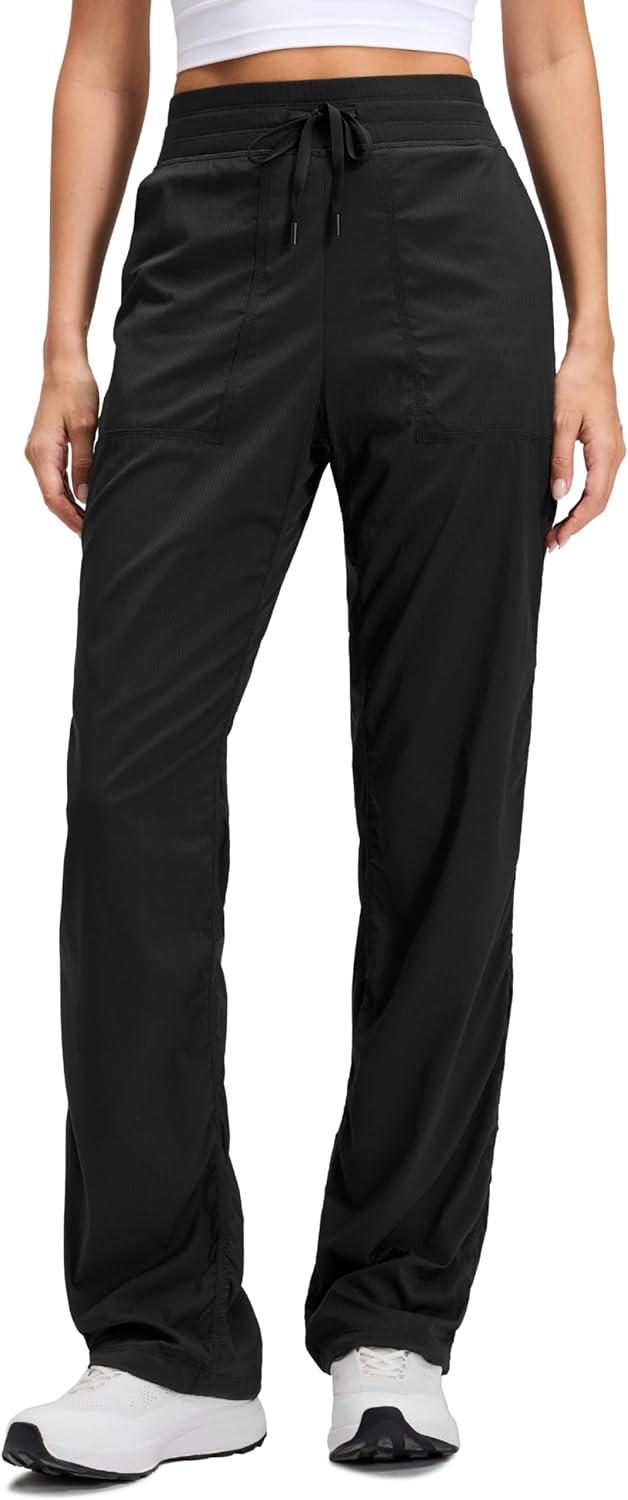 imageCRZ YOGA Lightweight Straight Leg Workout Pants for Women 28quot30quot32quot Ruched Casual Work Athletic Joggers with PocketsBlack