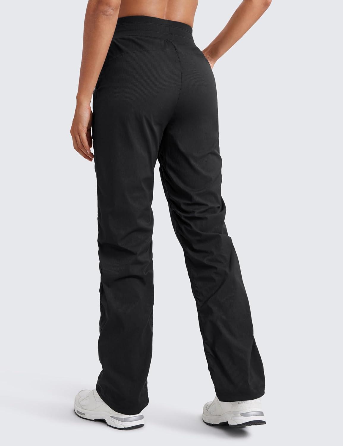 imageCRZ YOGA Lightweight Straight Leg Workout Pants for Women 28quot30quot32quot Ruched Casual Work Athletic Joggers with PocketsBlack