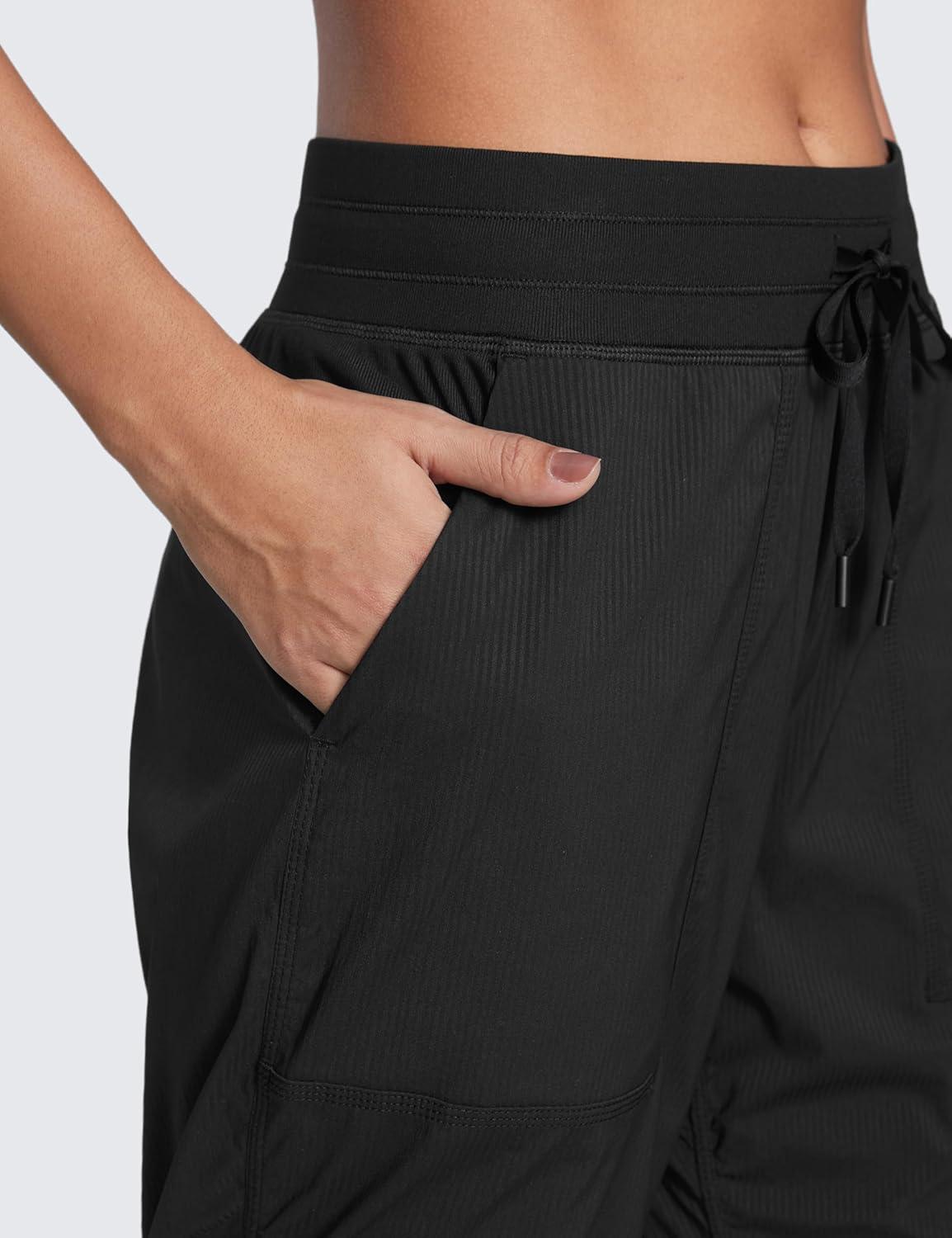 imageCRZ YOGA Lightweight Straight Leg Workout Pants for Women 28quot30quot32quot Ruched Casual Work Athletic Joggers with PocketsBlack