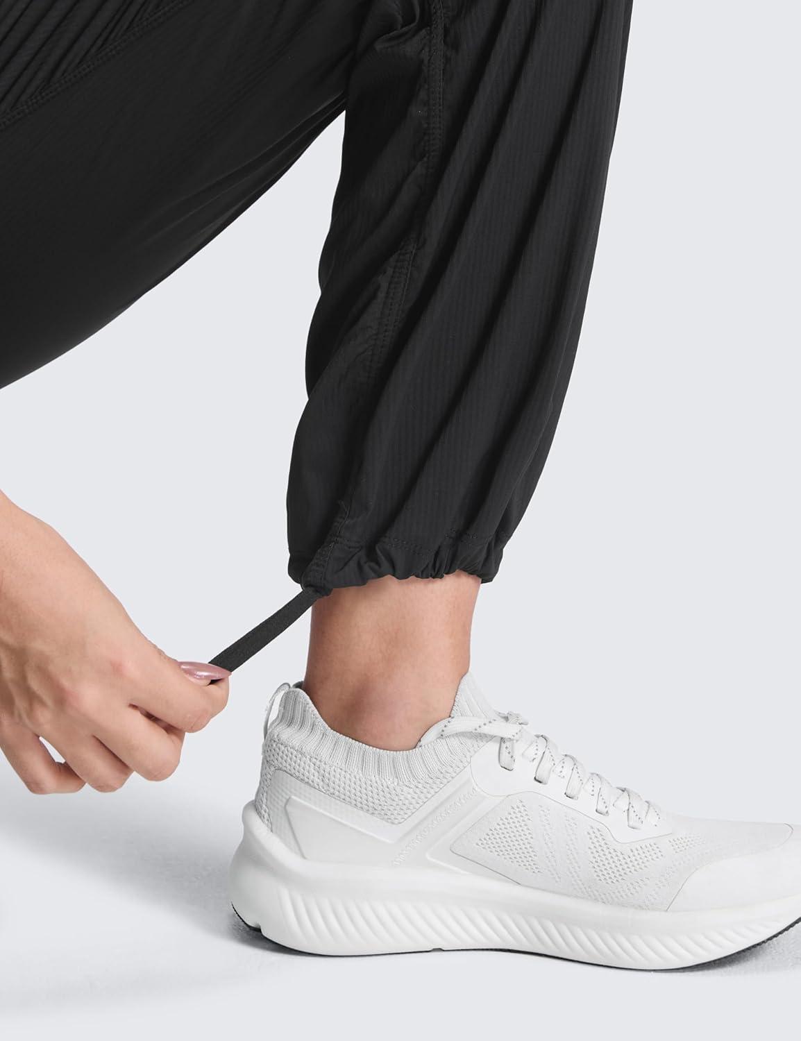 imageCRZ YOGA Lightweight Straight Leg Workout Pants for Women 28quot30quot32quot Ruched Casual Work Athletic Joggers with PocketsBlack