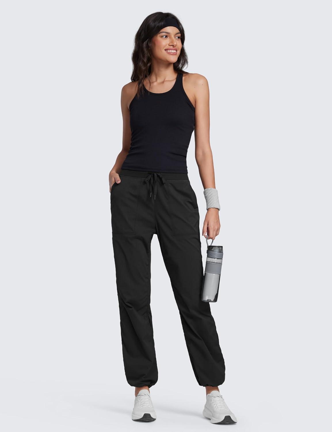 imageCRZ YOGA Lightweight Straight Leg Workout Pants for Women 28quot30quot32quot Ruched Casual Work Athletic Joggers with PocketsBlack