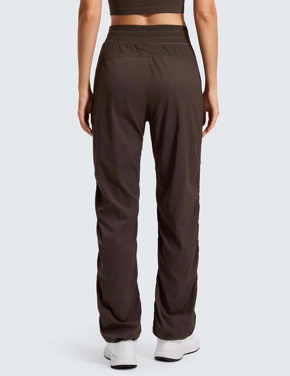 imageCRZ YOGA Lightweight Straight Leg Workout Pants for Women 28quot30quot32quot Ruched Casual Work Athletic Joggers with PocketsHot Fudge Brown
