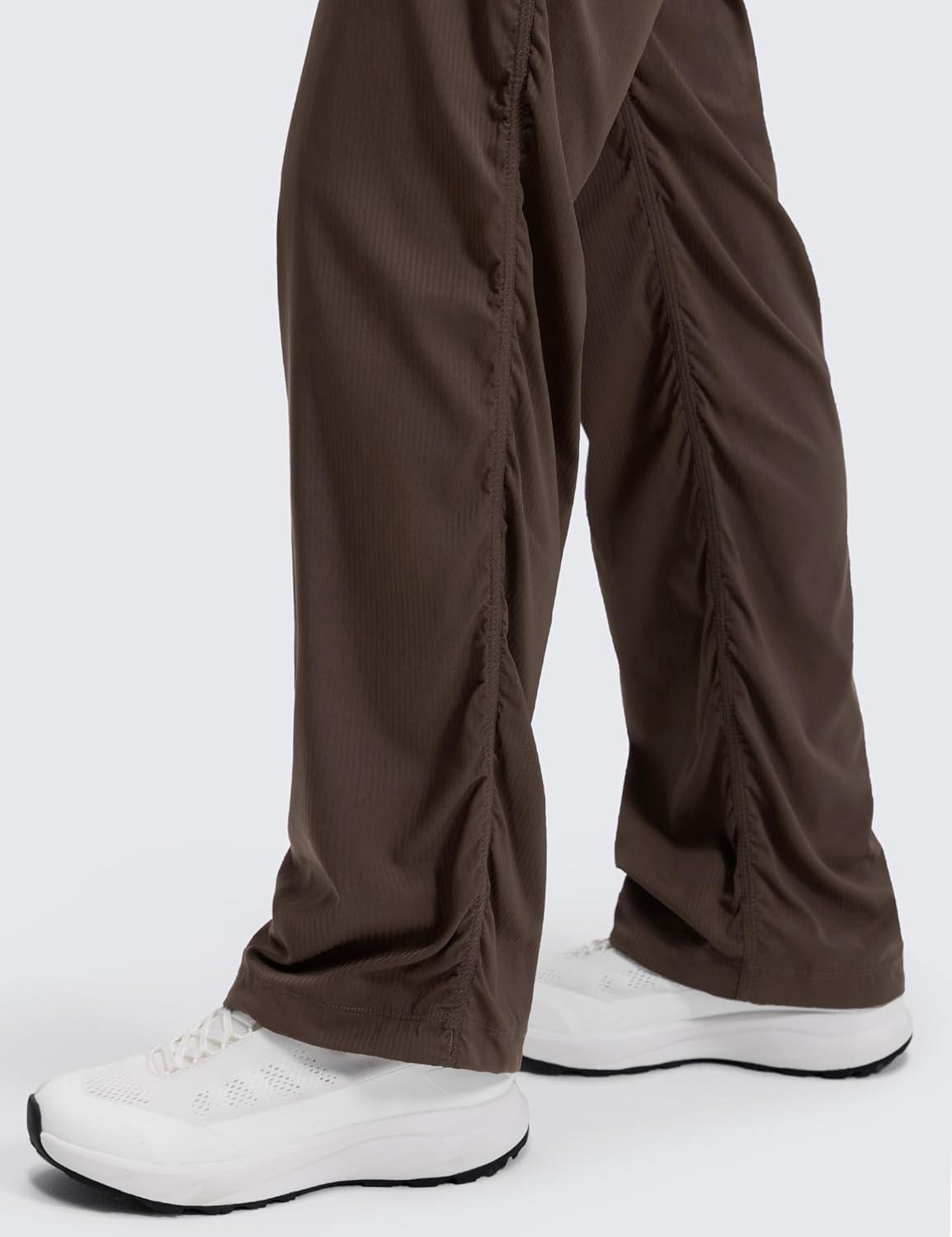 imageCRZ YOGA Lightweight Straight Leg Workout Pants for Women 28quot30quot32quot Ruched Casual Work Athletic Joggers with PocketsHot Fudge Brown