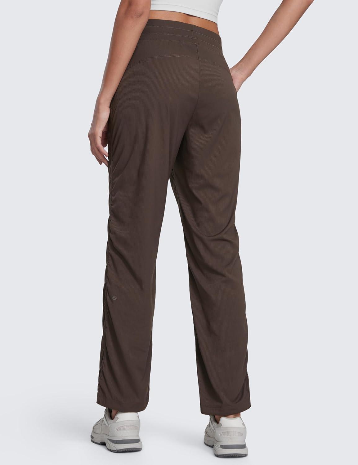 imageCRZ YOGA Lightweight Straight Leg Workout Pants for Women 28quot30quot32quot Ruched Casual Work Athletic Joggers with PocketsHot Fudge Brown