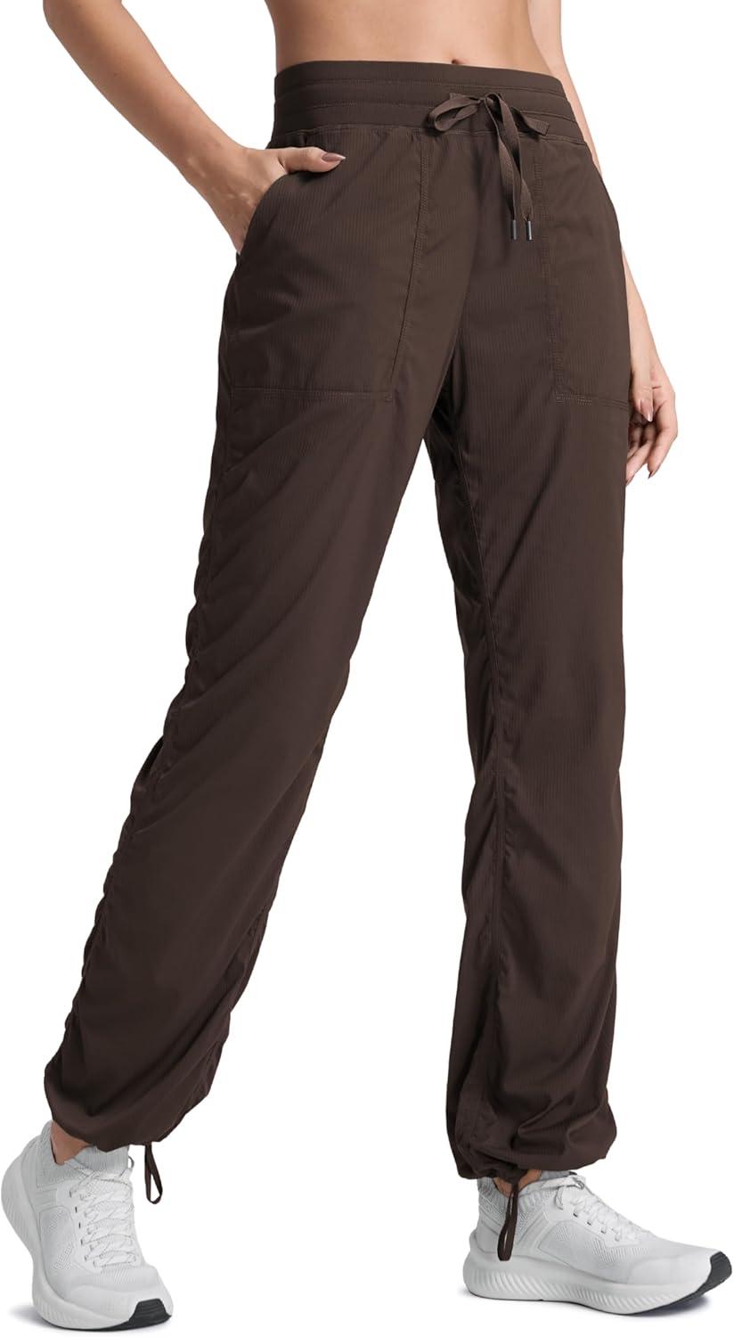 imageCRZ YOGA Lightweight Straight Leg Workout Pants for Women 28quot30quot32quot Ruched Casual Work Athletic Joggers with PocketsHot Fudge Brown