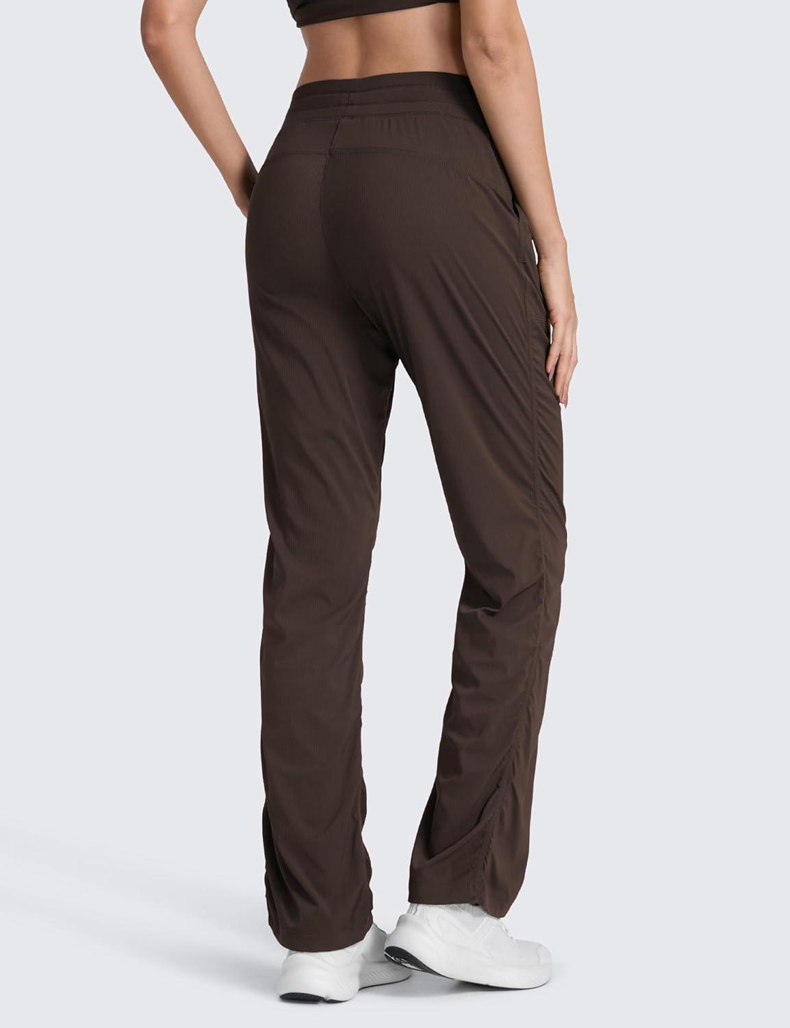 imageCRZ YOGA Lightweight Straight Leg Workout Pants for Women 28quot30quot32quot Ruched Casual Work Athletic Joggers with PocketsHot Fudge Brown