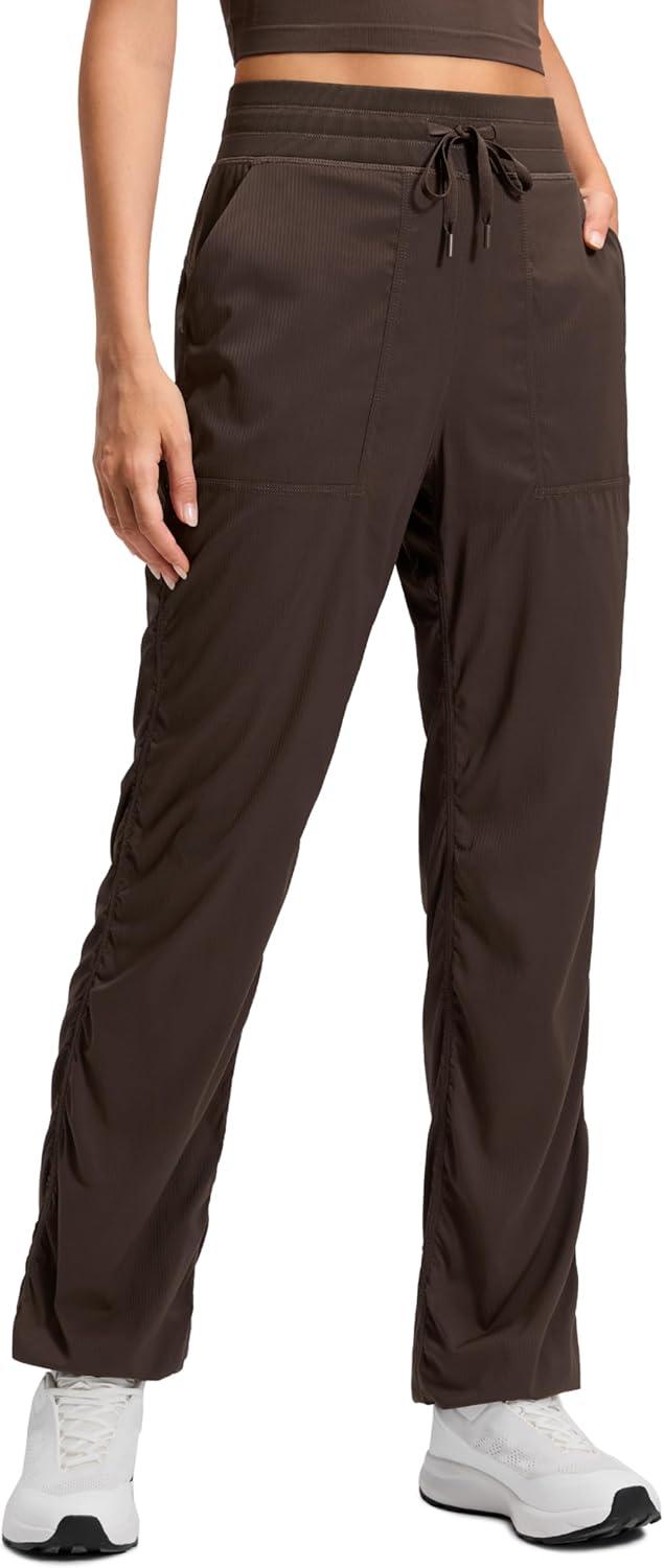 imageCRZ YOGA Lightweight Straight Leg Workout Pants for Women 28quot30quot32quot Ruched Casual Work Athletic Joggers with PocketsHot Fudge Brown